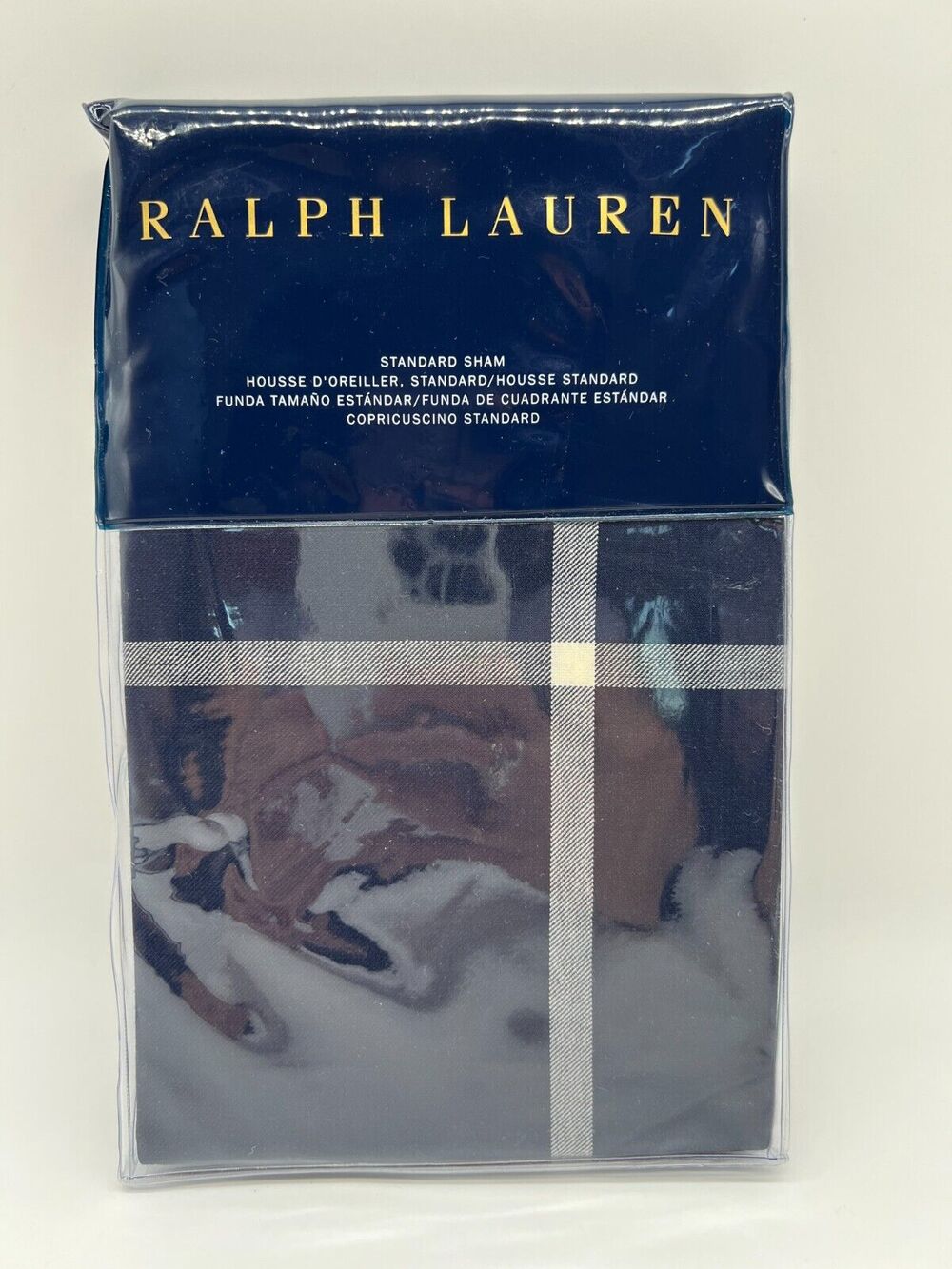 Ralph Lauren Home Equestrian Windowpane Sham Navy Standard Sham NEW $185*